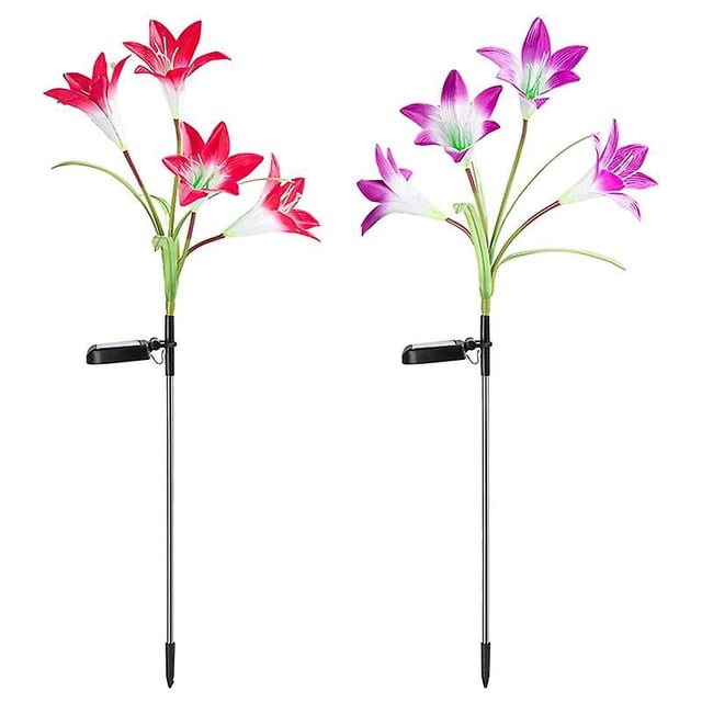 Paquete de 4 luces solares para exteriores, luces solares mejoradas para jardín con 16 flores de lirio más grandes y un panel solar más ancho. Afortunado Sencillez