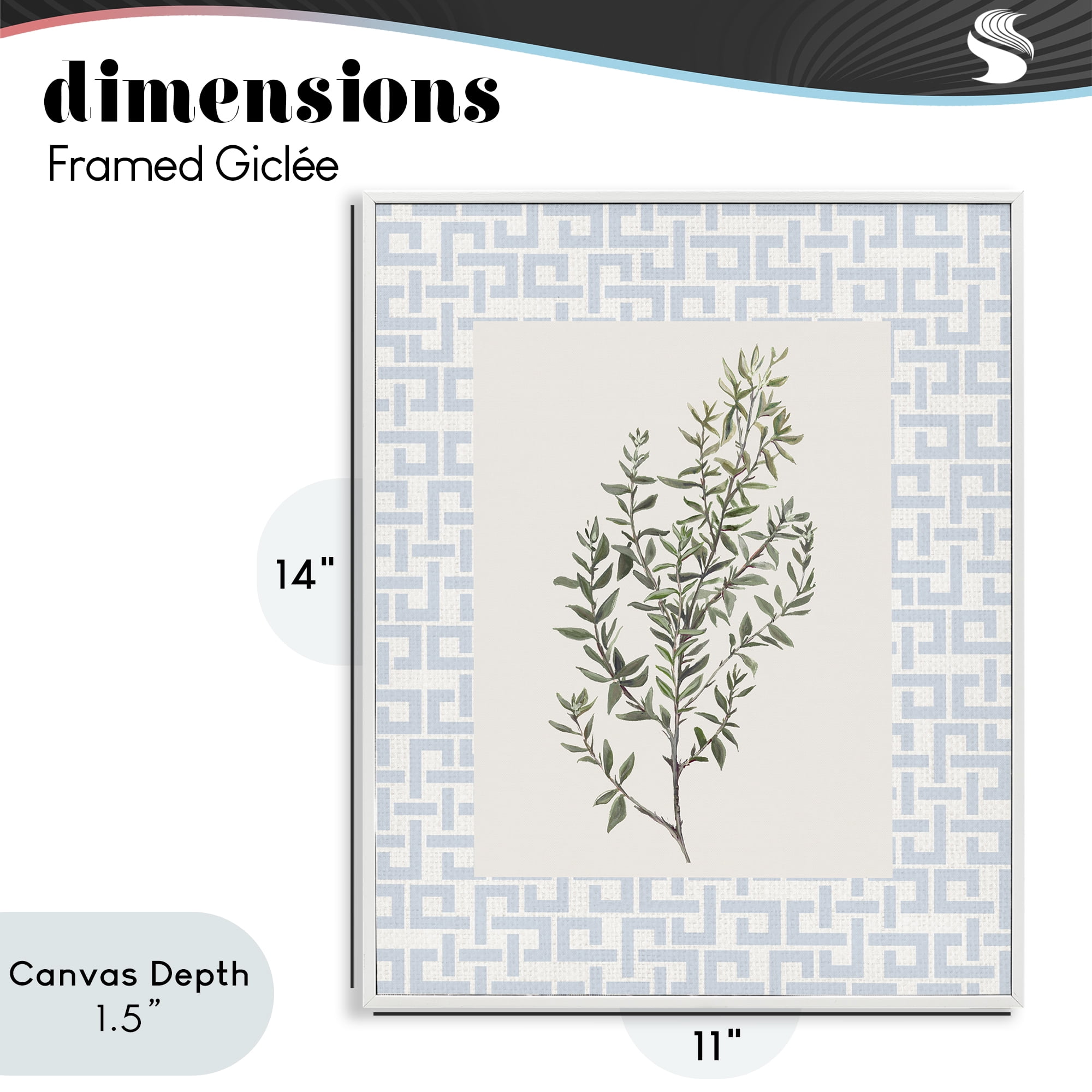Stupell Industries Leafy Herb on Geometric White Framed Giclee Art, design by Diannart