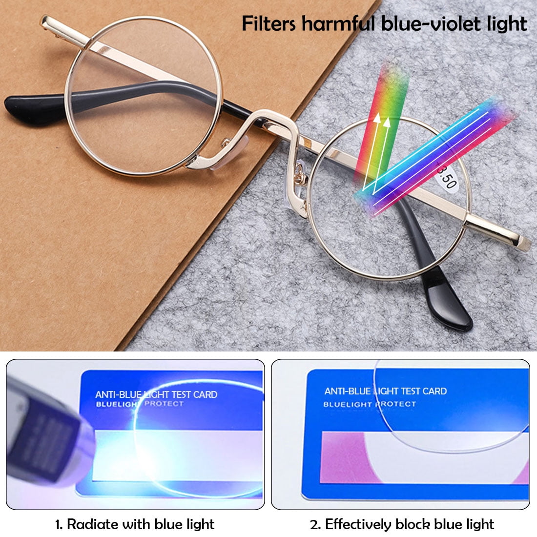 KOOSUFA Small Round Metal Reading Glasses 3.00 Blue Light Blocking Women Men Retro Eyeglasses Readers Eyewear Silver