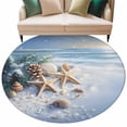 thumbnail image 2 of 5ft Round Rug, Christmas Beach Non-Skid Rubber Backing Large Area Rugs - Living Room Bedroom Home Office, Blue Shell Starfish Conch Pine Cone Snow Indoor Floor Mat Carpets Washable Rug, 2 of 9