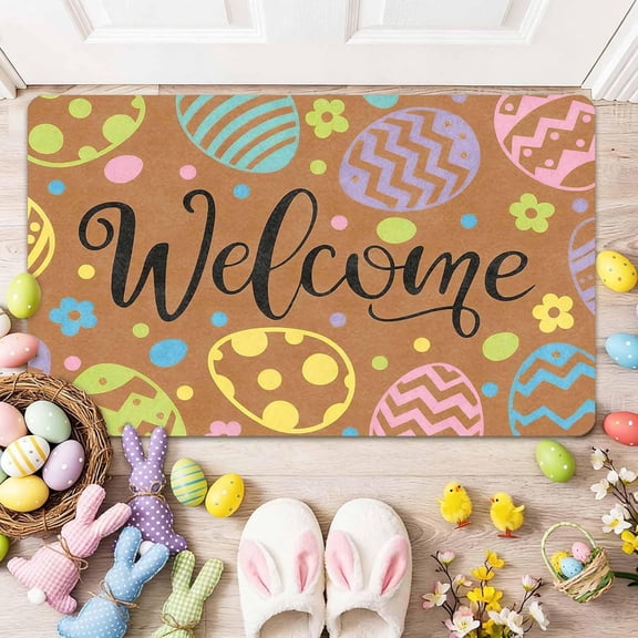 Easter Welcome Doormat Outdoor Easter Egg Coir Door Mat Egg Front Door Mat Decor Non Slip Front Porch Rugs for Home Entrance Decoration, 30 x 48 Inch(B)