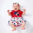 thumbnail image 6 of LNMQLPDBS Toddler Girl Clothes Sets Letters Printed Ribbed Ruffle Trim Short Sleeve Onesies & Floral Printed Skirt with Bow & Headband 3pcs Sets 0-3 Months Baby Girl Clothes, 6 of 7