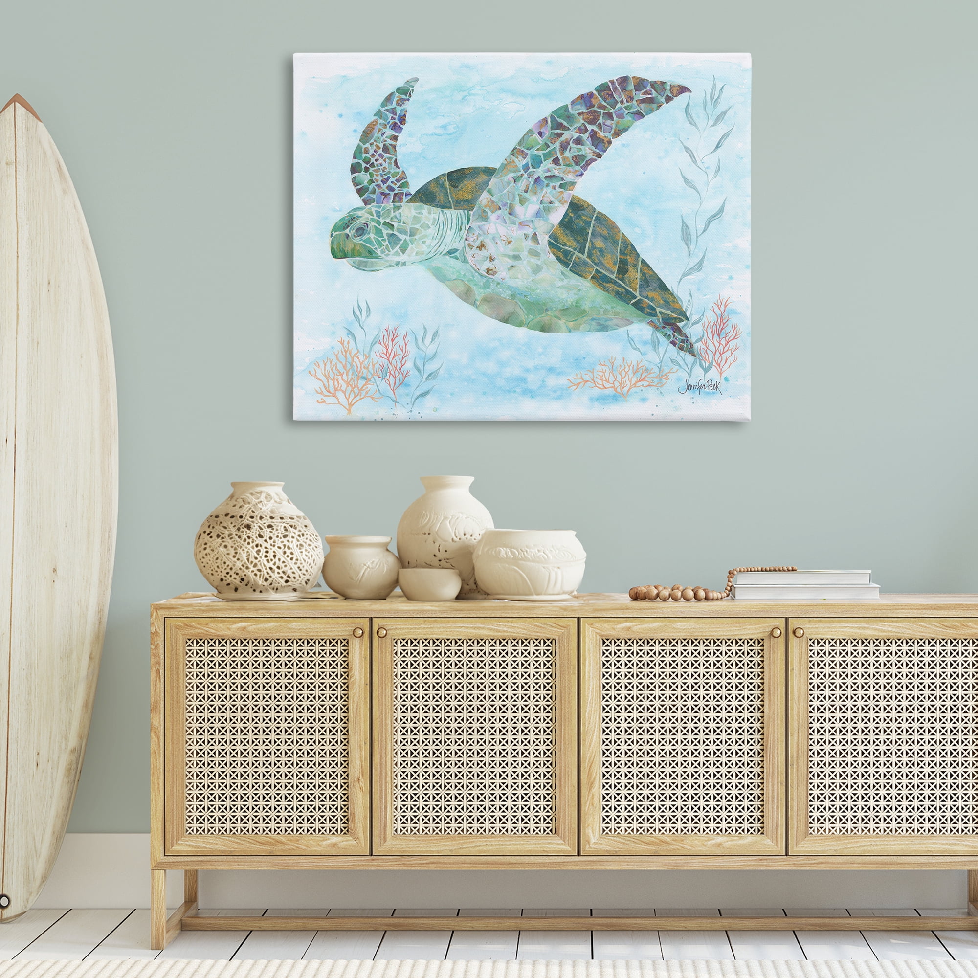 Stupell Industries Mosaic Tortoise Underwater Animals & Insects Painting Gallery Wrapped Canvas Art Print Wall Art, 48 x 36
