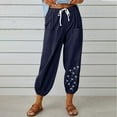 thumbnail image 2 of VEKDONE Pantalon Long en Coton et Lin pour Femmes Imprimé Marine P, 2 of 6
