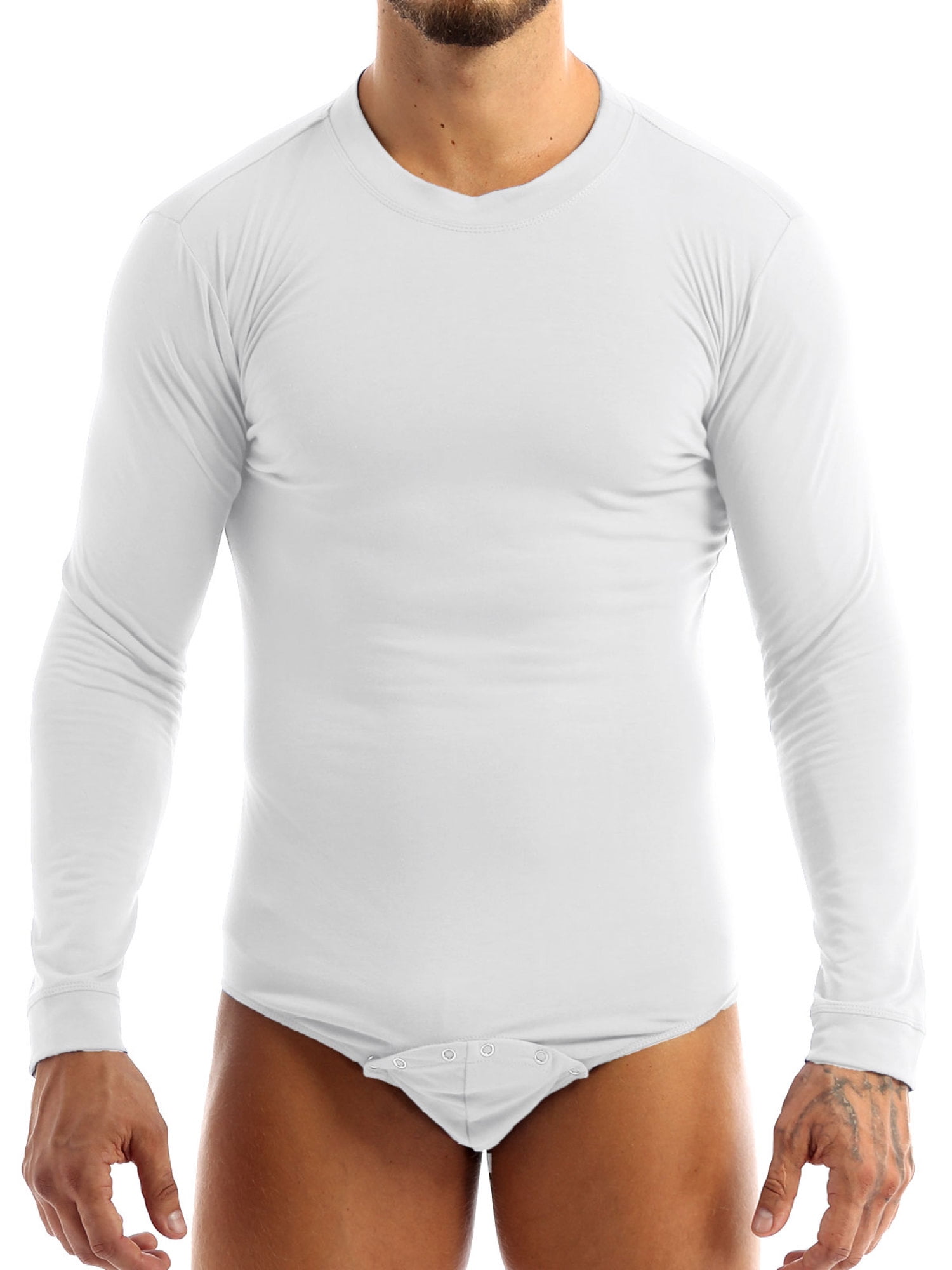 iEFiEL Men Adults One-piece T-shirt Bodysuit Long Sleeves Romper Pajama ...