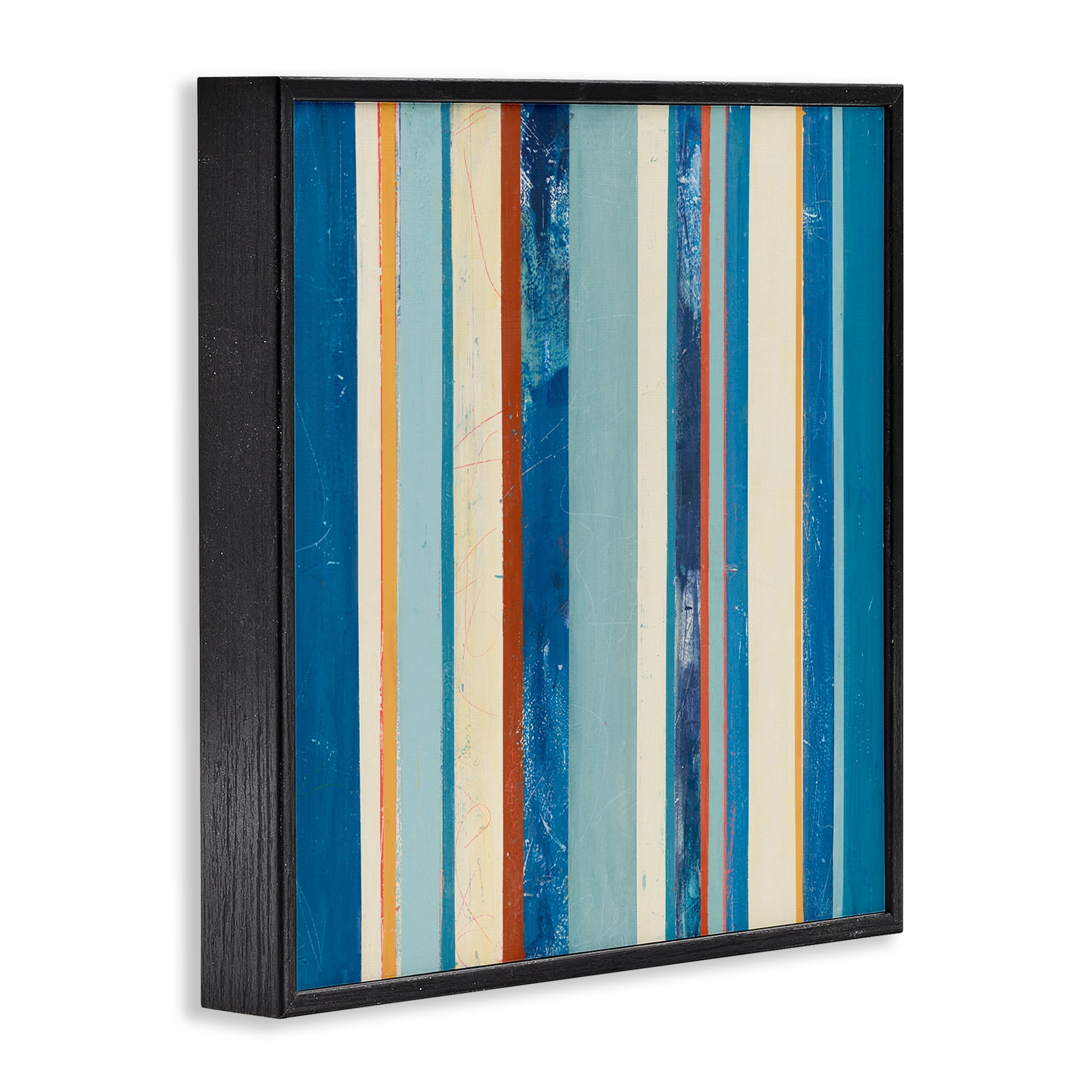 Stupell Industries Distressed Blue Stripes Abstract Painting Black Framed Art Print Wall Art, 17 x 17
