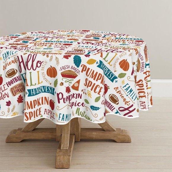 Nappe d'Automne 60x60 Pouces Ronde, Bonjour Récolte d'Automne Action de Grâce Nappe Graffiti Colorée pour Décoration de Fête Pique-Nique Dîner