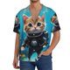thumbnail image 1 of Balery Underwater Diving Cat Camisa Casual de Manga Corta con Botones para Hombre, Texturizada, Estilo Cubano, para Playa, Verano-Large, 1 of 5