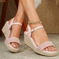 thumbnail image 3 of Rokment Sparkly Rhinestones Platform Wedge Dressy Sandals for Women Bride Wedding Beach Summer Casual Lace Open Toe Espadrilles Chunky High Heels Bridal Dress Sandal Red Size 9, 3 of 8
