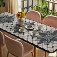 thumbnail image 3 of Retro Flowers Table Cloths for 8 Foot Rectangle Tables, Boho Ethnic Retro Abstract Florals Grid Patio Waterproof Elastic Fitted Tablecloths, Washable Rectangular Table Cover for Camping, 3 of 8