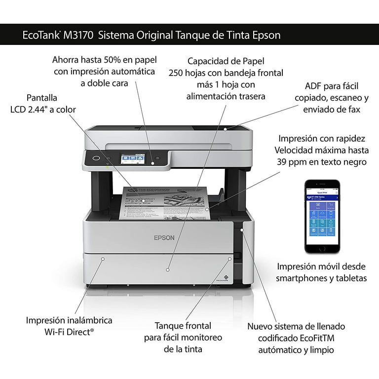 Impresora multifuncional Epson Ecotank M3170 Monocromatica Duplex Adf Wifi