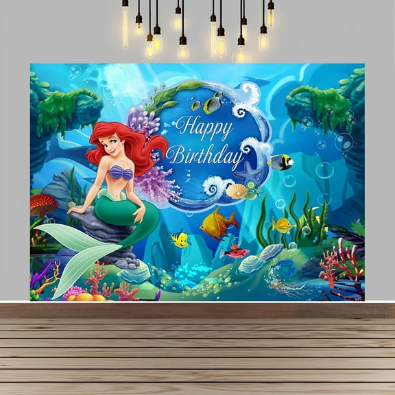 Mermaid Happy Birthday Anime Cartoon Theme Backdrops Banner Birthday Party Decor Supplies(5x3ft)