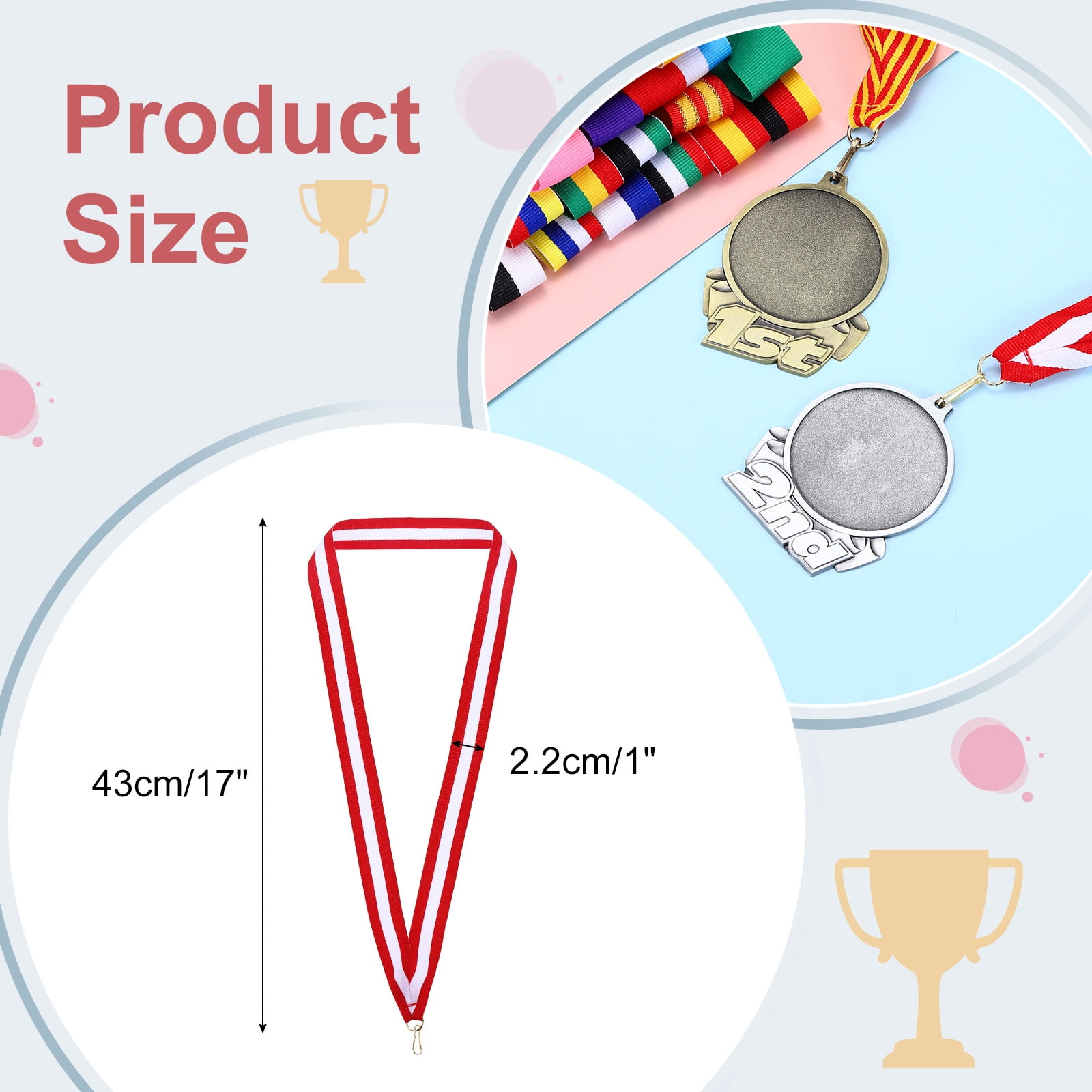 Uxcell Award Neck Ribbons with Snap Clips Polyester Medal Lanyards for Competitions Red/White 100 Pack