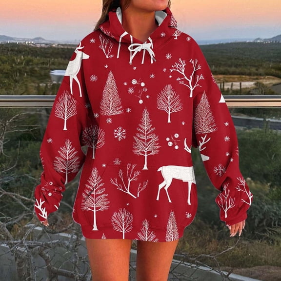 Sakmal Womens Hoodies Christmas Plus Size Tops Christmas Trees Cute Hoodie for Women