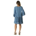 thumbnail image 3 of Riviera Sun Short Flowy Casual Dress with Crochet Front & Bell Sleeves (Light Denim, Medium), 3 of 3