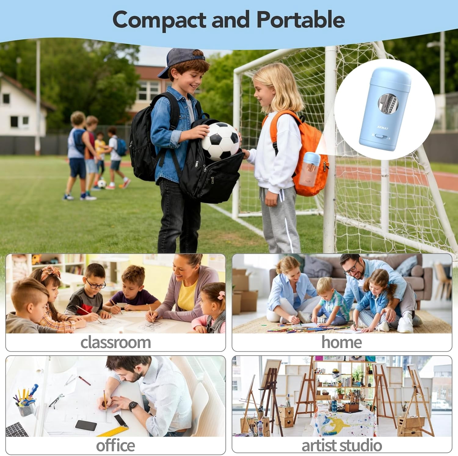 AFMAT Electric Pencil Sharpener, Fully Automatic Pencil Sharpener for 7-8mm Pencils & Colored Pencil, Auto in & Out, Rechargeable Vertical Hands-Free Sharpeners for Classroom/Home/Office,Blue