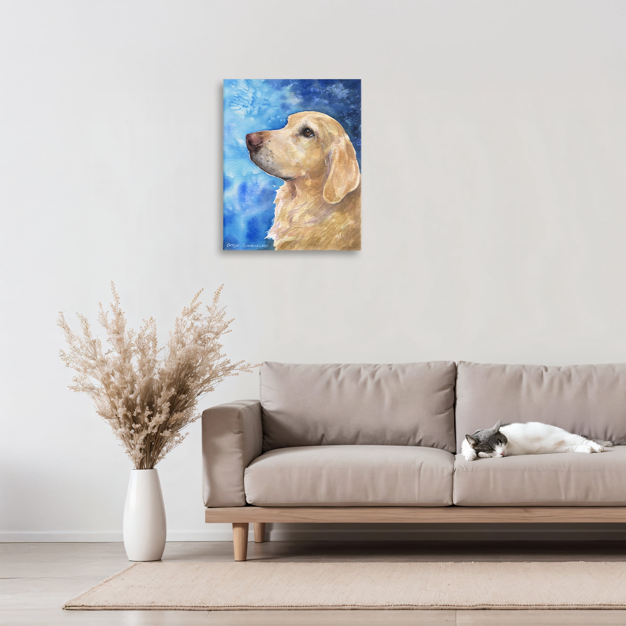Stupell Industries Golden Retriever Portrait on Azure Canvas Wall Art, design by George Dyachenko