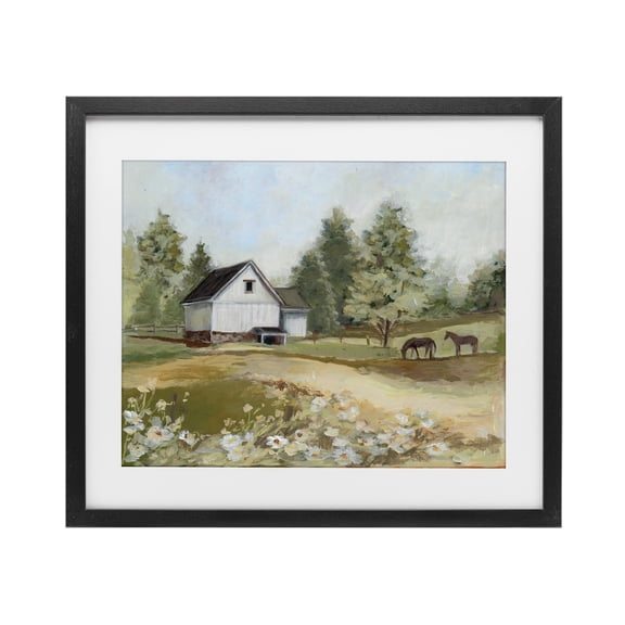Stupell Industries Traditional Barn Field Landscape Black Framed Print Under Glass, 16 x 13, by Susan Winget