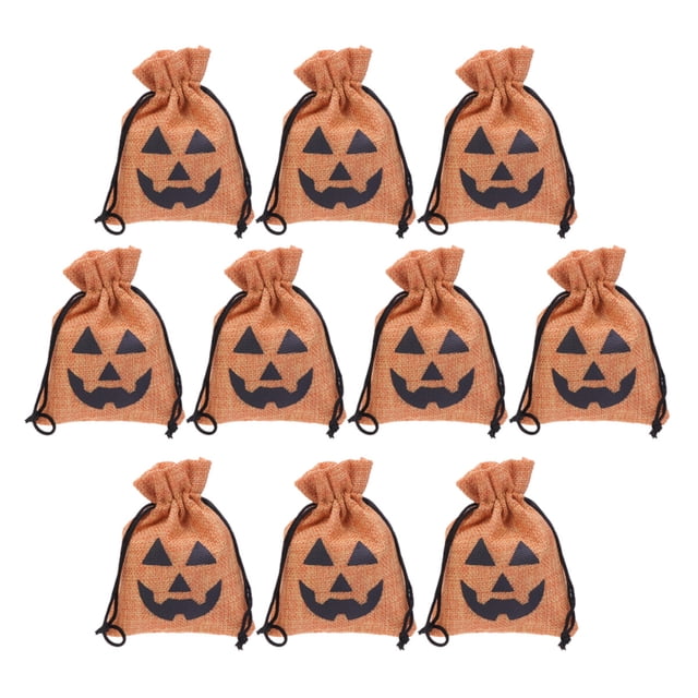 10 piezas Halloween manojo boca calabaza arpillera bolsa con cordón imitación lino regalo caramelo bolsa de almacenamiento