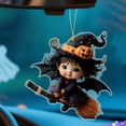 thumbnail image 3 of Sylvtty Car Mirror Hanging Decoration Cartoon Witch Cat/Kids 2D Flat Acrylic Pendant Halloween Car Rearview Mirror Ornament for Window Wall Auto Interior Accessories, 3 of 7