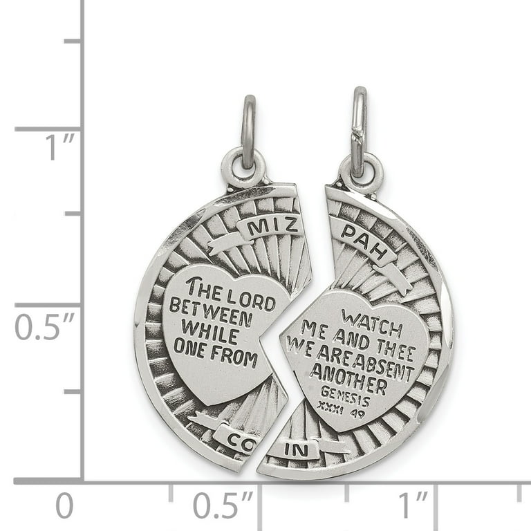 925 Sterling Silver Mizpah Coin Set Pendant Charm Necklace
