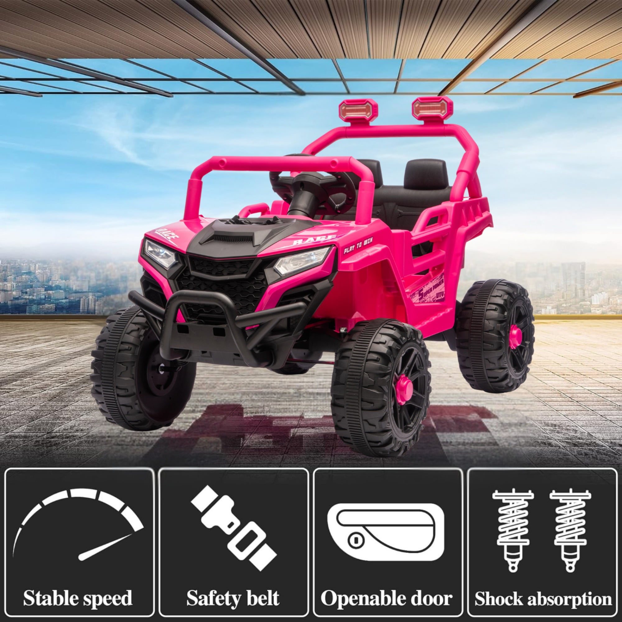 HappyToysWorld 12V Kids Electric Off-Road Truck Remote Control 4-Wheel Suspension Grippy Tires