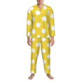 thumbnail image 3 of Susaid Yellow And White Polka Dot Print Men's Long Sleeve Pajama Set, Two-Piece Button-Down Loungewear PJs Set, Comfortable Sleepwear for Relaxation-Large, 3 of 7