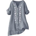 thumbnail image 6 of Mexican Shirts for Women Floral Embroidered Tops Short Sleeve V Neck Button Down Blouse Summer Casual Retro T Shirt, 6 of 6