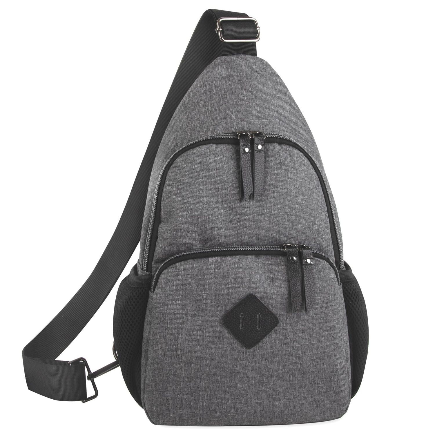 Baby Essentials Multi-Pocket Dual Zipper Crossbody Sling Diaper Bag Backpack with Matching 6-Ply Changing Pad and Mini Insulated Bottle Pockets in Grey and Black