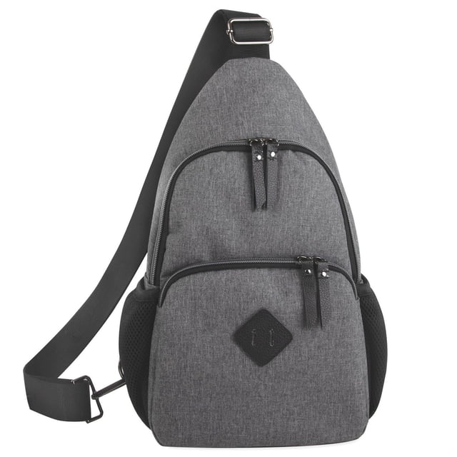 Baby Essentials Multi-Pocket Dual Zipper Crossbody Sling Diaper Bag Backpack with Matching 6-Ply Changing Pad and Mini Insulated Bottle Pockets in Grey and Black