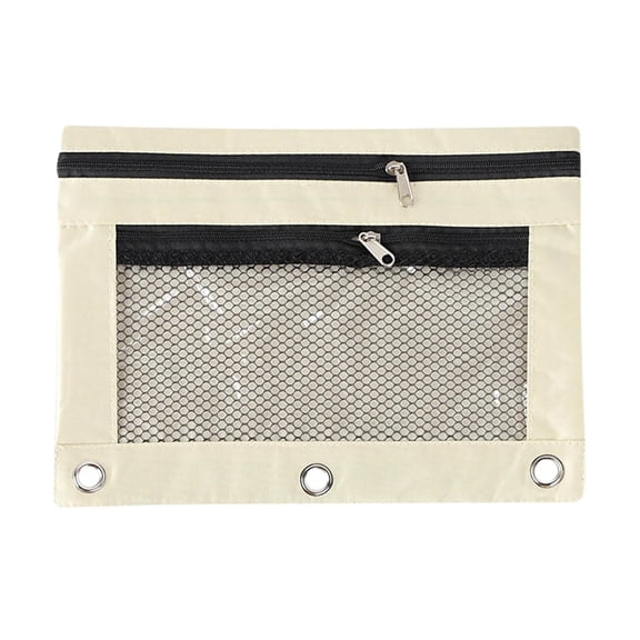njshnmn Pencil Pencil Pouch 3 Ring, Clear Window Pencil Case with Zipper, Large Capacity Pencil Bag with 3 Reinforced Grommets Binder Cosmetic Bag for Home Office White