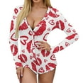 thumbnail image 5 of Vivianyo HD Sleepwear for Women Clearance Women's Valentine's Day Not Positioned Print V-neck Long Sleeve Bodysuit Lingerie Pajamas Romper Flash Picks Multicolor, 5 of 6
