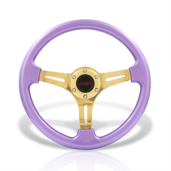 AJP Distributors JDM Sport Universal 14" 350mm 6-Bolt Holes Steel Steering Wheel Metallic Purple Frame Gold Heavy Duty Spoke Light Weight   Horn Button Replacement VIP Tracking Grip