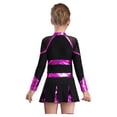 thumbnail image 2 of RUNQHUI Filles Enfants Paillettes Manches Longues Robe de Danse Ballet Uniforme d'Équipe Compétition Encouragement Danse Noir&Rose Vif 14, 2 of 5