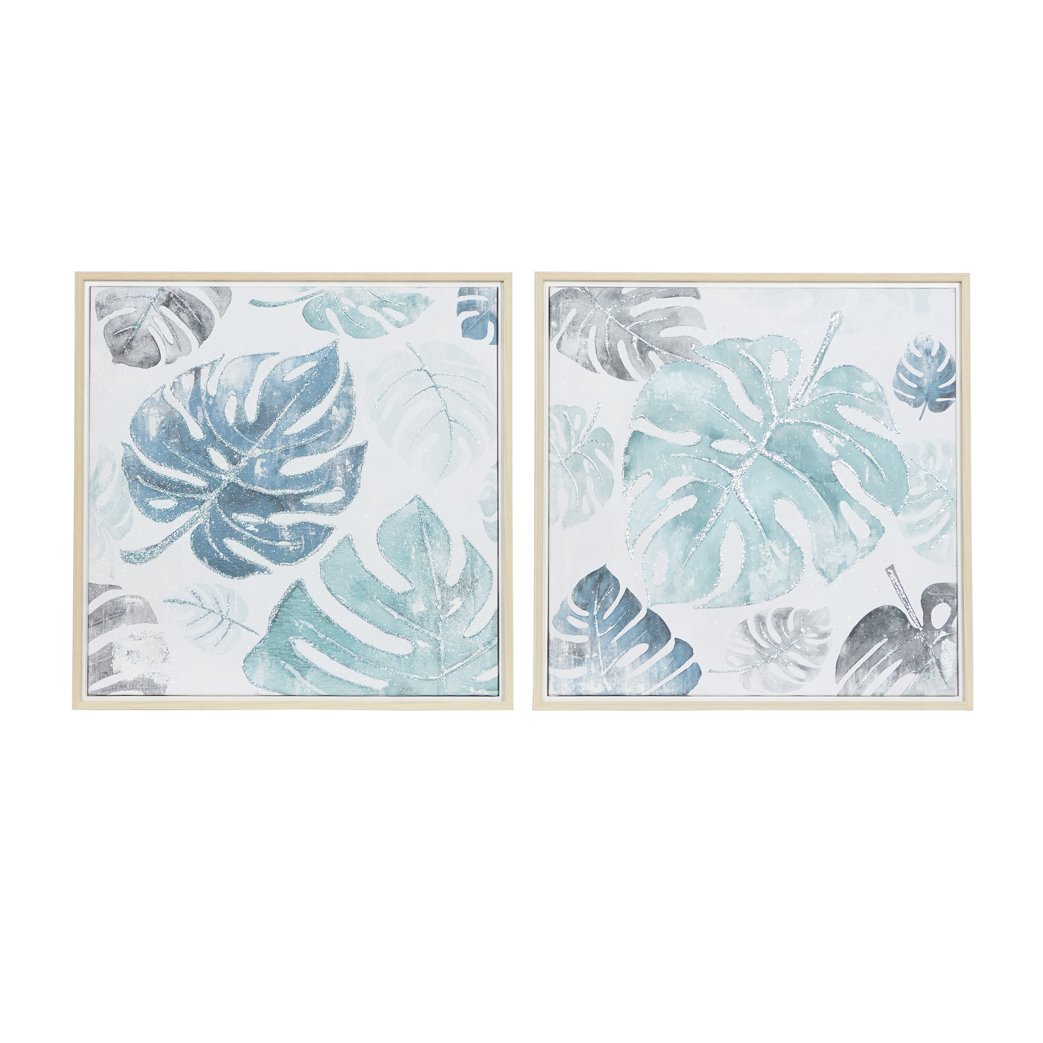24" x 24" Tropical Leaf Framed Wall Art with Brown Frame, by CosmoLiving by Cosmopolitan (2 Count)