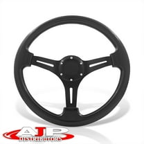 AJP Distributors Universal 350mm 14" 6-Bolt Holes Steering Wheel Heavy Duty Black Frame Light Weight Aluminum 3 Spokes   Horn Button JDM VIP Grip Drifting Tracking Sport Replacement