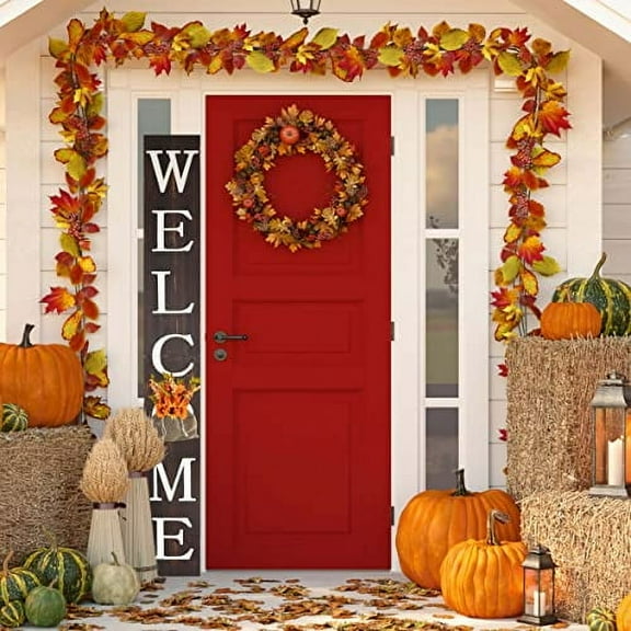 Tall Outdoor Welcome Sign for Front Door, 6ft Vertical Wooden Welcome Sign for Front Porch, Modern Farmhouse Front Porch Decor, Rustic Welcome Sign with Burlap Bag (Brown)
