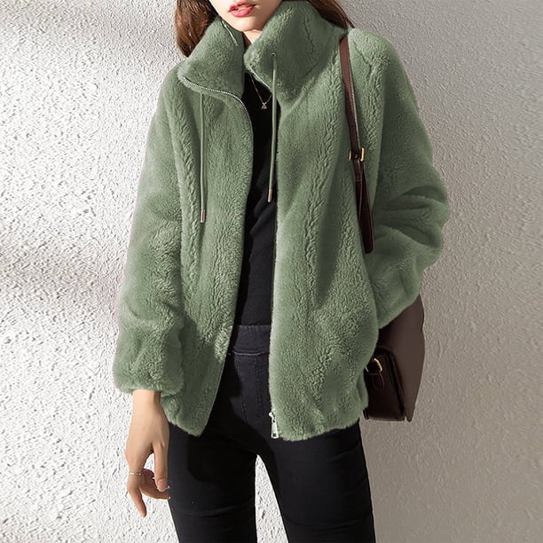 Suéter de moda para mujer, cuello alto grueso, cárdigan cálido con cremallera, tops de forro polar, chaqueta de suéter, chaqueta de doble cara para mujer