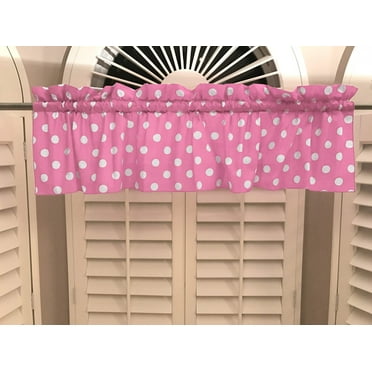 cotton polka dots window valance 58 wide white on pink