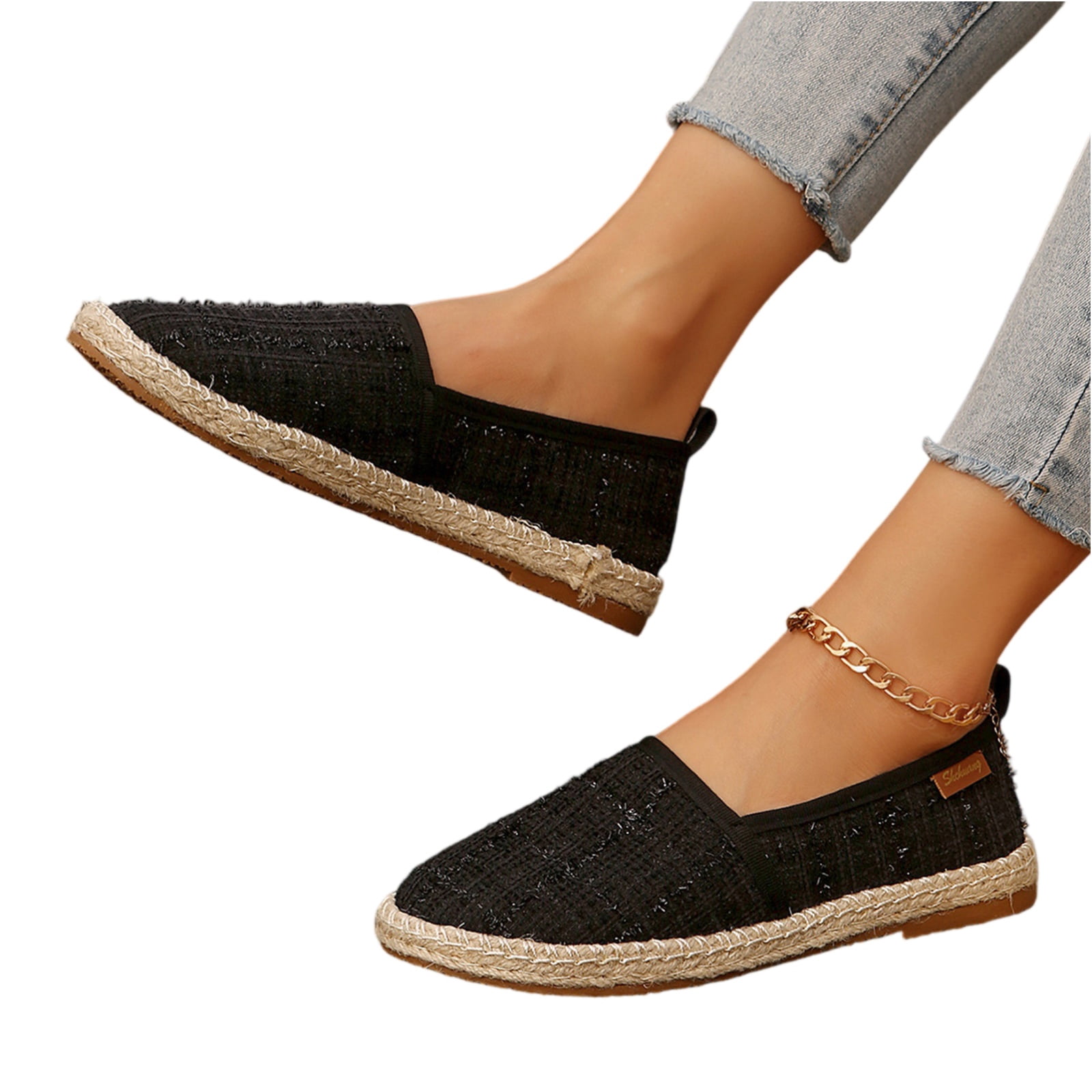 Willtoo Women's Casual Slip On Shoes Comfortable Flat Loafers Breathable Fabric Upper Woven Sole Lightweight Walking