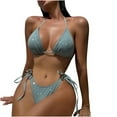 thumbnail image 3 of AHTJRT Women's Sparkle Bikini Sets Glitter Halter Triangle Tie Side Micro Mini Bralettes Thong Swimsuit Cheeky Two Pieces Bathing Suit for Summer Vacation Mint Green M, 3 of 7