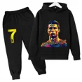 thumbnail image 3 of Conjunto de sudadera y pantalones deportivos para niños, conjunto de 2 piezas para niños y niñas, ropa para niños con estampado de avatar de Ronaldo, 3 of 5
