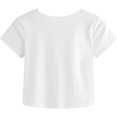 thumbnail image 3 of Camiseta corta de verano para mujer Camiseta de manga corta con parte delantera torcida sólida Adepaton WRHS-39-3, 3 of 5