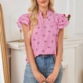 thumbnail image 4 of Inverlee Women's Ruffle Short Sleeve Shirts Trendy Bow Print V Neck Blouse Dressy Casual Cute Tunic Tops, 4 of 8
