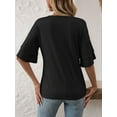 thumbnail image 4 of Womens V-Neck Tops Dressy Double Layer Bell Sleeve 3/4 Length Ruffle Sleeve T Shirts Black L, 4 of 6