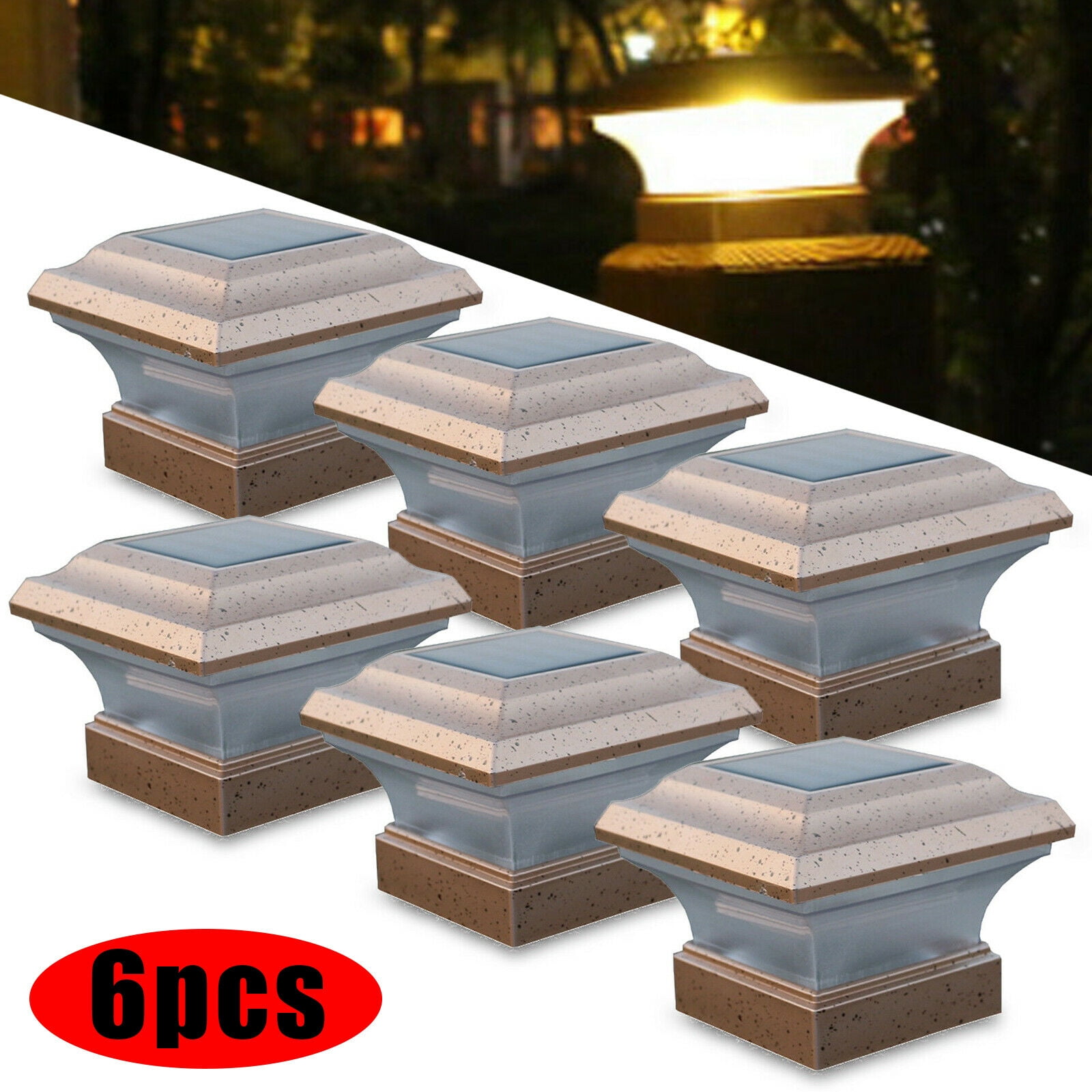 6Pack Solar Post Light x Deck Cap Fence LED Landscape Lamp PVC Vinyl  Wood US