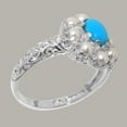 thumbnail image 3 of LBG British Made 14k White Gold Real Genuine Turquoise & Cultured Pearl Womens Statement Ring - 33 size options - Size 8.25, 3 of 8
