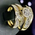 thumbnail image 2 of 14K Yellow Gold Plated His & Her Diamond Wedding Trio Bridal Engagement Ring Set, 2 of 3