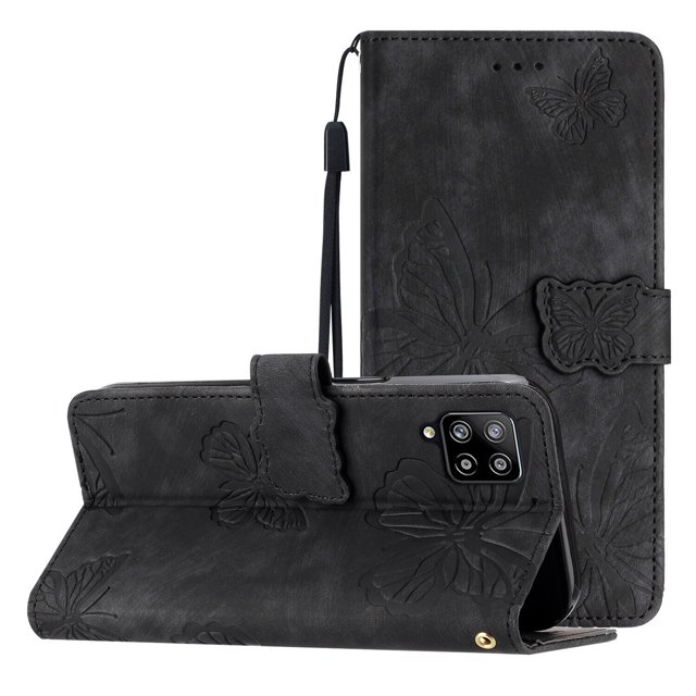 Compatible with Samsung Galaxy A22 4G Embossed Butterfly Case with Wallet and Kickstand Cover