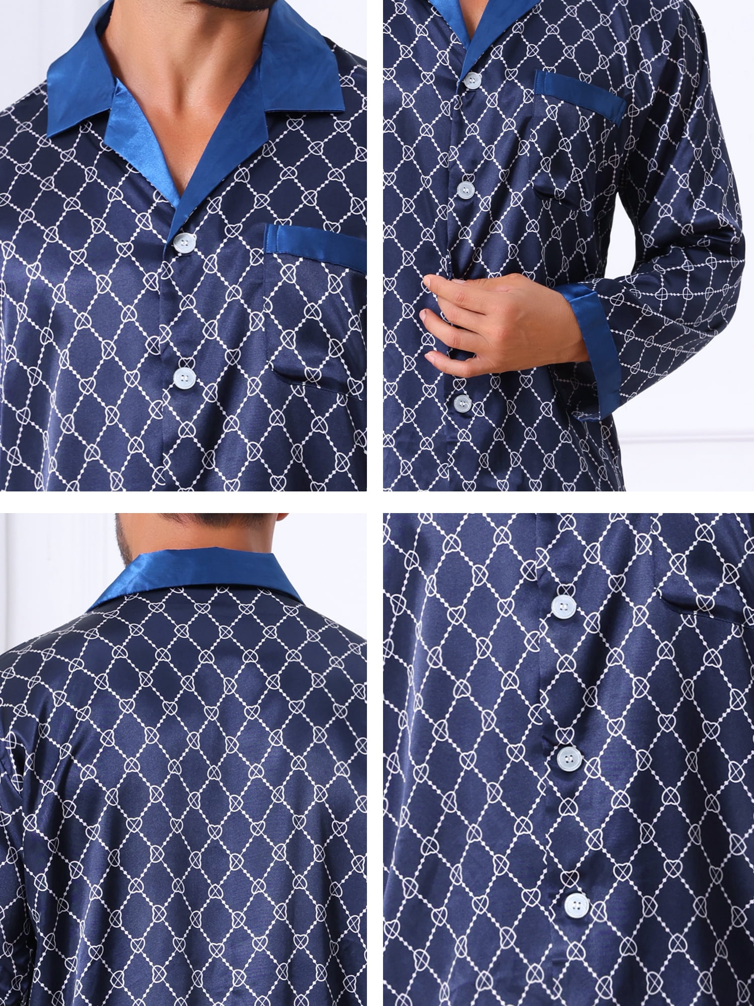 DARING DIVA Men's 2-Piece Button Down Printing Sleepshirt Pajamas Set XL Blue